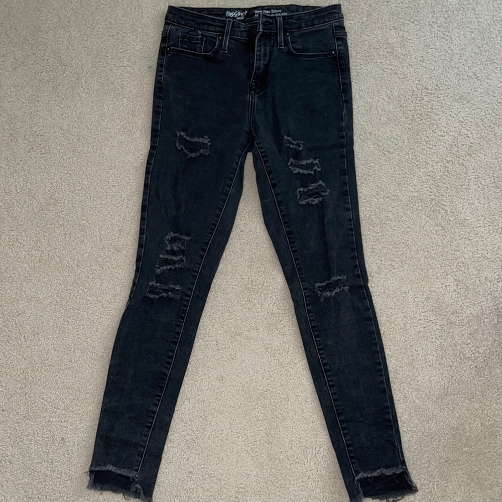 Black Distressed Jeans, High Rise Skinny